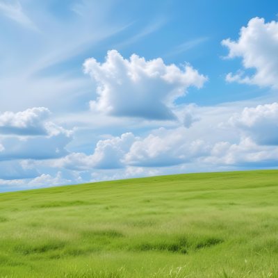 Green Grass Hill Under A Blue Sky With White Clouds Sunny Day Vibrant Colors Natural Light Clear Atmosphere Outdoor Setting Peaceful Scenery 15 393a