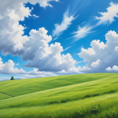 Green Grass Hill Under A Blue Sky With White Clouds Sunny Day Vibrant Colors Natural Light Clear Atmosphere Outdoor Setting Peaceful Scenery 27 84f6