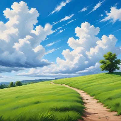 Green Grass Hill Under A Blue Sky With White Clouds Sunny Day Vibrant Colors Natural Light Clear Atmosphere Outdoor Setting Peaceful Scenery 31 8c74