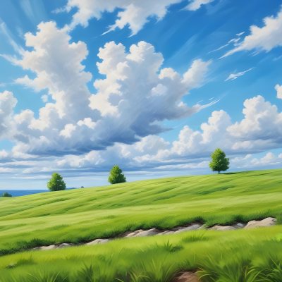 Green Grass Hill Under A Blue Sky With White Clouds Sunny Day Vibrant Colors Natural Light Clear Atmosphere Outdoor Setting Peaceful Scenery 39 3925