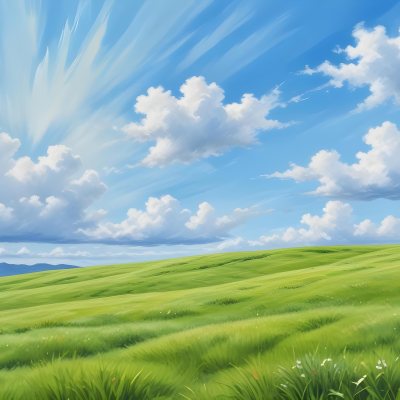 Green Grass Hill Under A Blue Sky With White Clouds Sunny Day Vibrant Colors Natural Light Clear Atmosphere Outdoor Setting Peaceful Scenery 53 F0bf