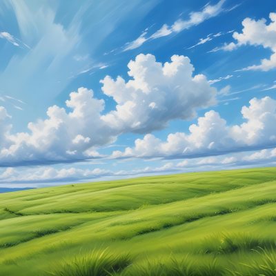 Green Grass Hill Under A Blue Sky With White Clouds Sunny Day Vibrant Colors Natural Light Clear Atmosphere Outdoor Setting Peaceful Scenery 57 B042
