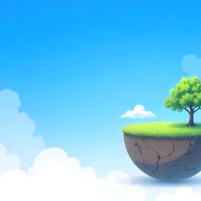 Half Earth With Green Grass And A Tree On Top Blue Sky With Some Clouds White Background 17 5f8a