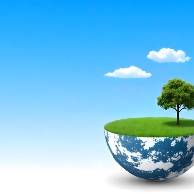 Half Earth With Green Grass And A Tree On Top Blue Sky With Some Clouds White Background 18 F5ed