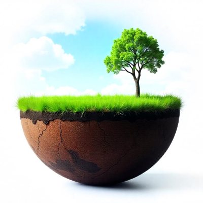 Half Earth With Green Grass And A Tree On Top Blue Sky With Some Clouds White Background 3 1743