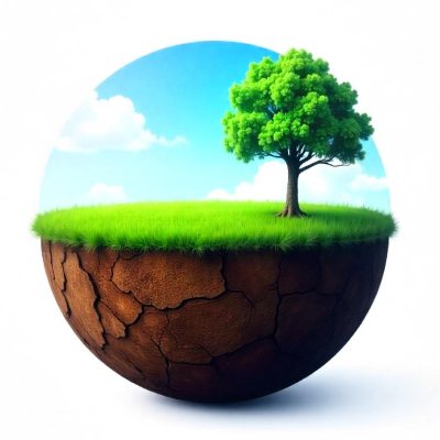 Half Earth With Green Grass And A Tree On Top Blue Sky With Some Clouds White Background 32 0c7f