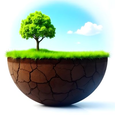 Half Earth With Green Grass And A Tree On Top Blue Sky With Some Clouds White Background 38 Cfb1