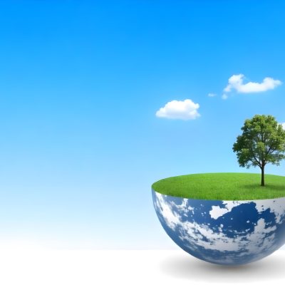 Half Earth With Green Grass And A Tree On Top Blue Sky With Some Clouds White Background 39 9c44