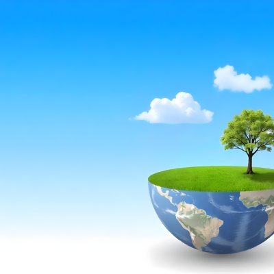 Half Earth With Green Grass And A Tree On Top Blue Sky With Some Clouds White Background 4 Bb4e