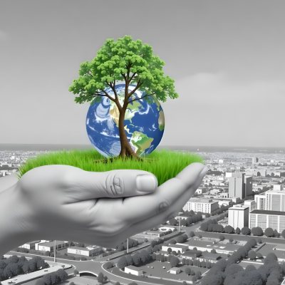 Hands Holding A Miniature Earth With A Tree Growing On Top A Patch Of Green Grass And A Cityscape In The Background 17 3162