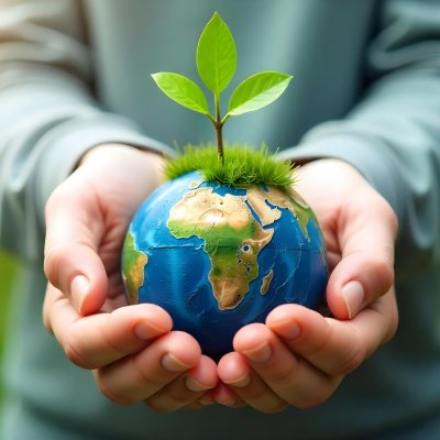 Hands Holding A Miniature Earth With A Tree Growing On Top A Patch Of Green Grass And A Cityscape In The Background 4 91b2