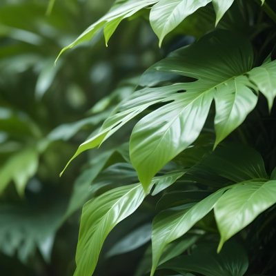 Lush Green Tropical Leaves With A Blurred Background Creating A Serene And Natural Atmosphere 1 4ae9
