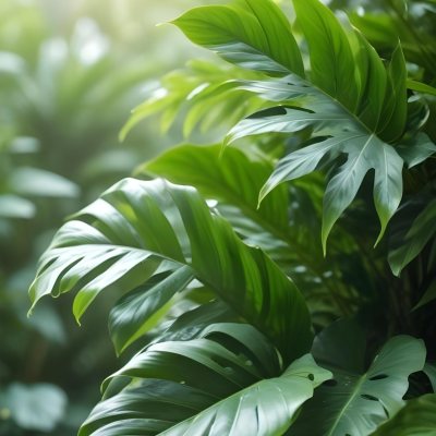 Lush Green Tropical Leaves With A Blurred Background Creating A Serene And Natural Atmosphere 10 E230