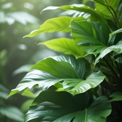Lush Green Tropical Leaves With A Blurred Background Creating A Serene And Natural Atmosphere 14 1d3b