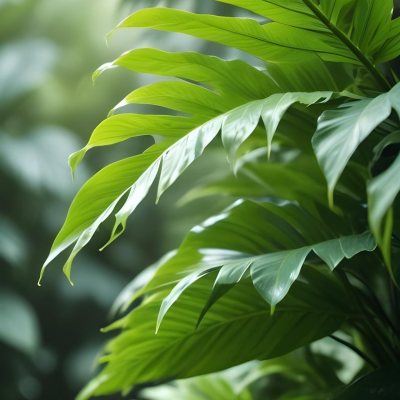 Lush Green Tropical Leaves With A Blurred Background Creating A Serene And Natural Atmosphere 18 B59e