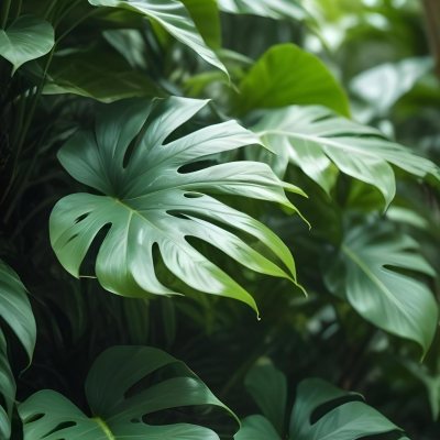 Lush Green Tropical Leaves With A Blurred Background Creating A Serene And Natural Atmosphere 24 04ae