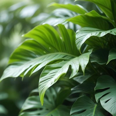 Lush Green Tropical Leaves With A Blurred Background Creating A Serene And Natural Atmosphere 32 6ee9
