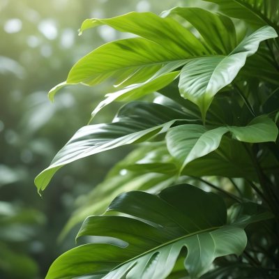 Lush Green Tropical Leaves With A Blurred Background Creating A Serene And Natural Atmosphere 37 Ac6c