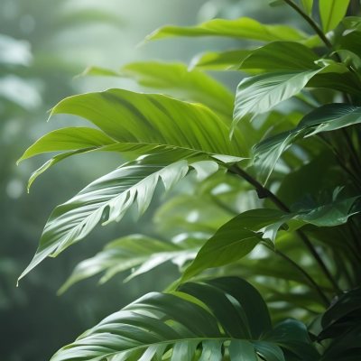 Lush Green Tropical Leaves With A Blurred Background Creating A Serene And Natural Atmosphere 51 4b70