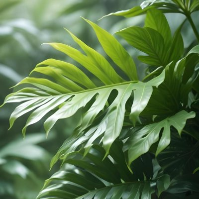 Lush Green Tropical Leaves With A Blurred Background Creating A Serene And Natural Atmosphere 53 Ab96