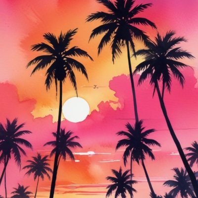 Silhouettes Of Palm Trees Against A Vibrant Pink And Orange Sunset Sky 597 Cdbc