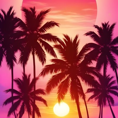 Silhouettes Of Palm Trees Against A Vibrant Pink And Orange Sunset Sky 6 3dfb