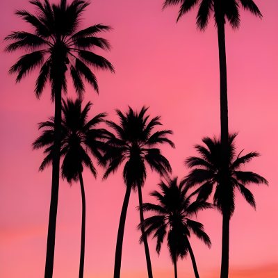 Silhouettes Of Palm Trees Against A Vibrant Pink And Orange Sunset Sky 60 B990