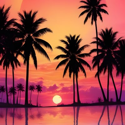 Silhouettes Of Palm Trees Against A Vibrant Pink And Orange Sunset Sky 8 2ce3