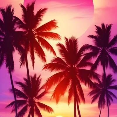 Silhouettes Of Palm Trees Against A Vibrant Pink And Orange Sunset Sky 9 0d0b