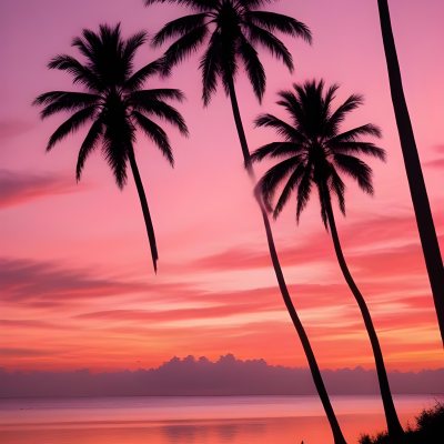 Silhouettes Of Palm Trees Against A Vibrant Pink And Orange Sunset Sky 93 876f