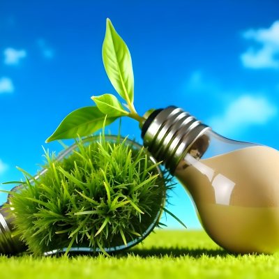 Two Light Bulbs One With Green Grass And Leaves Growing Out Of It The Other Filled With Sand On A Green Field With A Blue Sky 23 9148