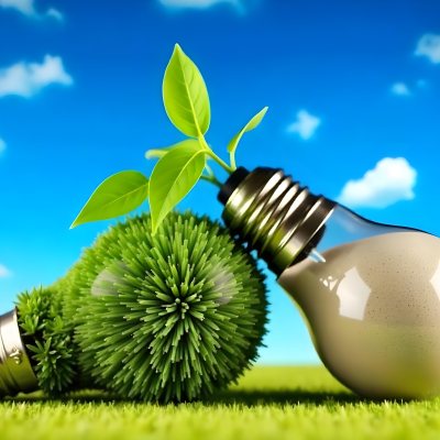 Two Light Bulbs One With Green Grass And Leaves Growing Out Of It The Other Filled With Sand On A Green Field With A Blue Sky 32 6bac