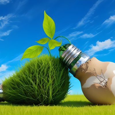 Two Light Bulbs One With Green Grass And Leaves Growing Out Of It The Other Filled With Sand On A Green Field With A Blue Sky 61 E820