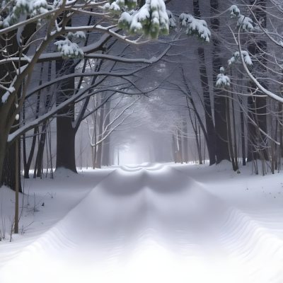 A Snowy Forest Path With Tall Pine Trees Covered In Snow On Both Sides Creating A Serene And Peaceful Winter Landscape 21 4b50