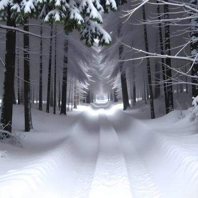 A Snowy Forest Path With Tall Pine Trees Covered In Snow On Both Sides Creating A Serene And Peaceful Winter Landscape 9 B850
