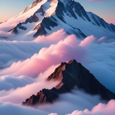 A Snowy Mountain Peak Rising Above A Sea Of Clouds Against A Vibrant Pink And Blue Sky 2 57df
