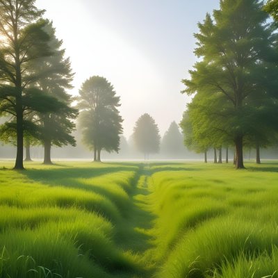 A Vibrant Green Field With Lush Grass Flanked By Tall Trees With Green Leaves Leading To A Bright Hazy Horizon In A Natural Environment 5 86de