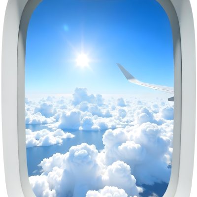 Airplane Window View With Blue Sky And White Clouds Bright Sunlight Shining Through The Clouds Creating A Sense Of Altitude And Freedom 15 D715