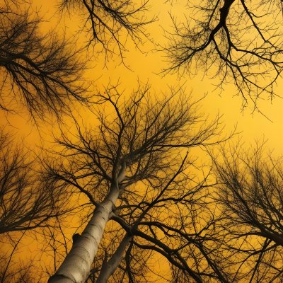 Bare Tree Branches Against A Vibrant Yellow Sky Creating An Abstract And Moody Autumn Scene 22 1a8f