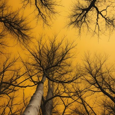 Bare Tree Branches Against A Vibrant Yellow Sky Creating An Abstract And Moody Autumn Scene 37 58dc