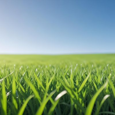 Blurred Green Grass Field With A Clear Blue Sky In The Background 5 0680