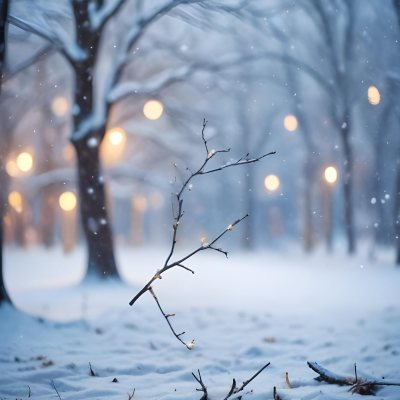 Blurred Winter Landscape With Falling Snow Bare Tree Branches And Warm Bokeh Lights In The Background 38 7dad