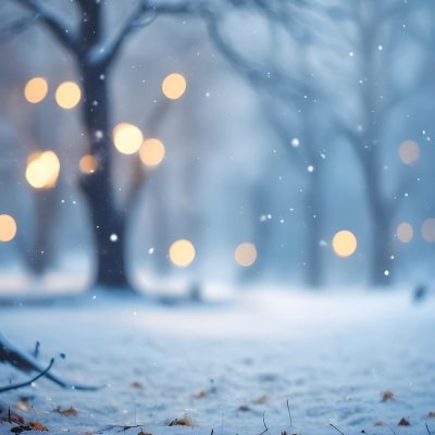 Blurred Winter Landscape With Falling Snow Bare Tree Branches And Warm Bokeh Lights In The Background 41 D802
