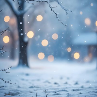Blurred Winter Landscape With Falling Snow Bare Tree Branches And Warm Bokeh Lights In The Background 47 Ecaa