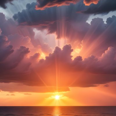 Bright Sun Rays Bursting Through Dramatic Clouds At Sunset