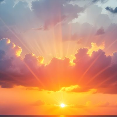 Bright Sun Rays Bursting Through Dramatic Clouds At Sunset With An Orange And Pink Sky Surrounded By Dark Storm Clouds And A Calm Ocean 22 1898