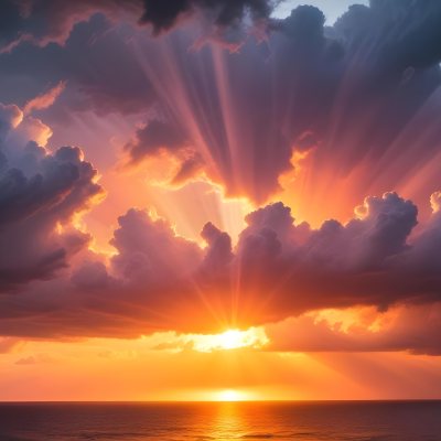 Bright Sun Rays Bursting Through Dramatic Clouds At Sunset With An Orange And Pink Sky Surrounded By Dark Storm Clouds And A Calm Ocean 4 E60d