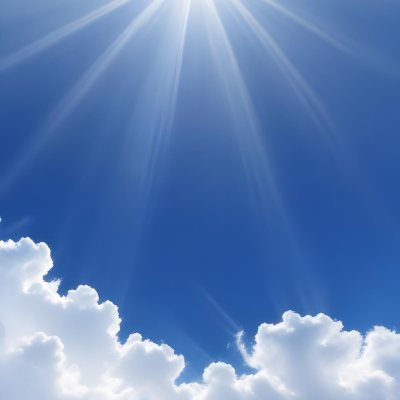 Bright Sun Rays Shining Through Clouds In A Clear