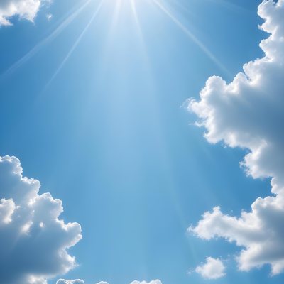 Bright Sun Rays Shining Through Clouds In A Clear Blue Sky 12 634b