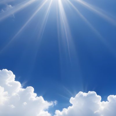 Bright Sun Rays Shining Through Clouds In A Clear Blue Sky 13 Bdf4